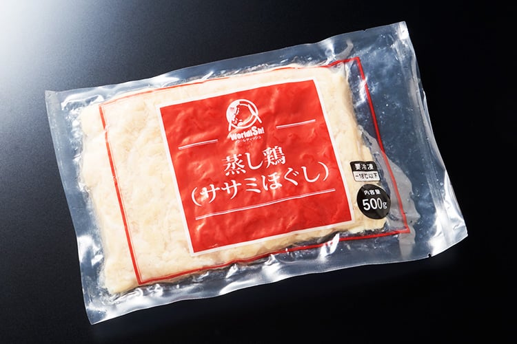 蒸し鶏（ササミほぐし）｜商品情報｜神栄株式会社 食品部｜業務用冷凍食品のサプライヤー
